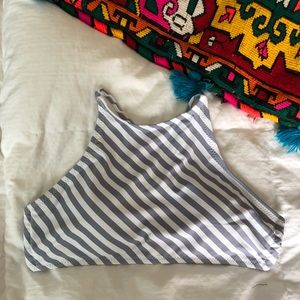 Grey and white striped bathing suit